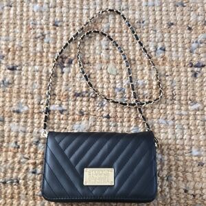 Badgley Mischka] Black Quilted Crossbody with Gold Accents